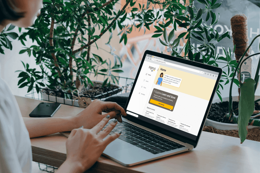 person using laptop with the EmployableMe online learning platform displayed on the screen