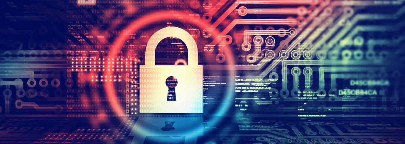 A computer circuit board with a padlock symbolizing security measures.